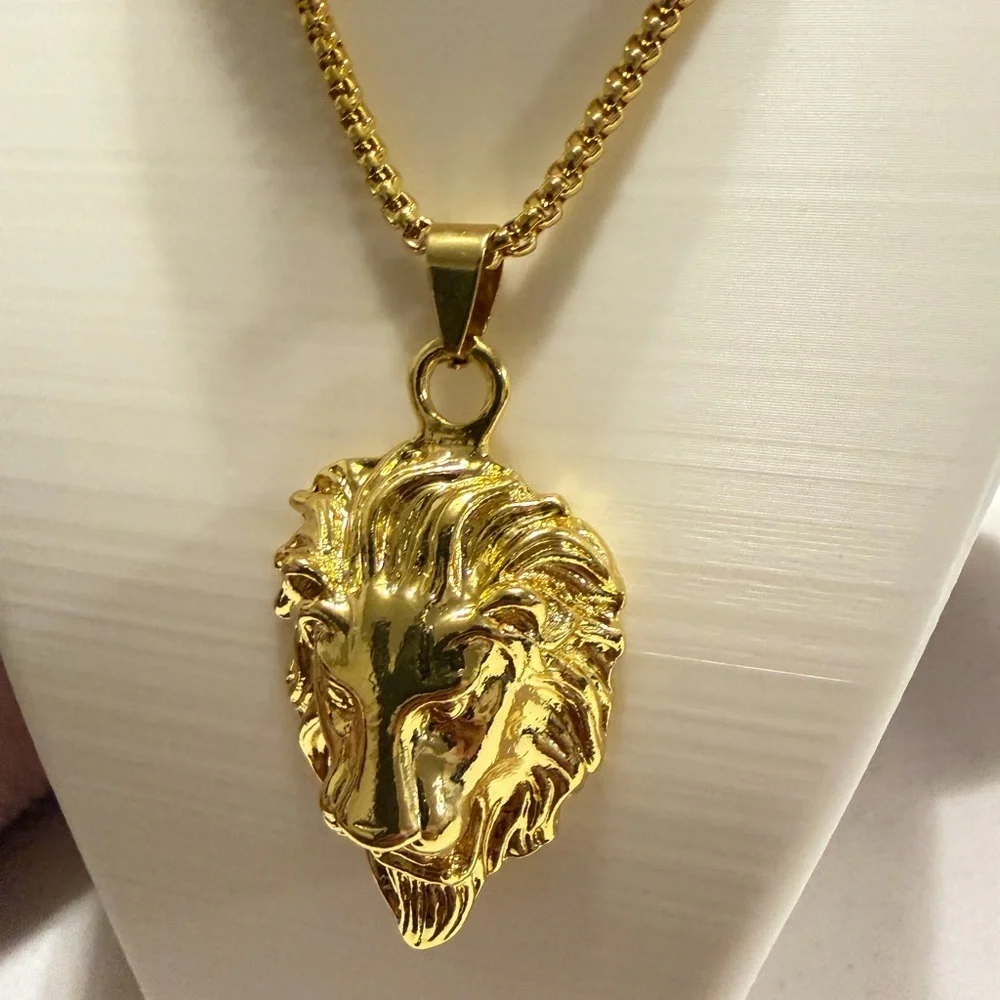Gold Lion Head Necklace.